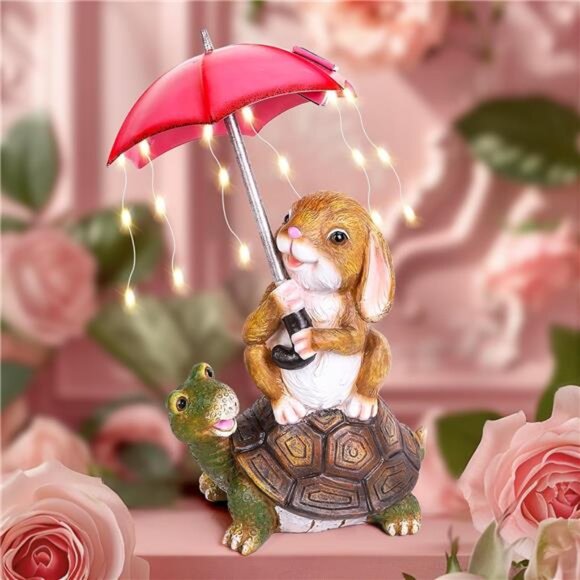 Solar Garden Statues Rabbit Turtle Garden Decor Figurine Lights for Outside - Picture 2 of 6